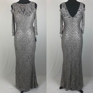 Marina Taupe Sequin Lace Gown
